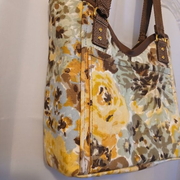 New Roses Floral Mini Tote Shopper Handbag Double handle Carryall Yellow Blue Br - Picture 5 of 11